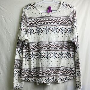 Adore Me White and Brown Patterned Long Sleeve Tee